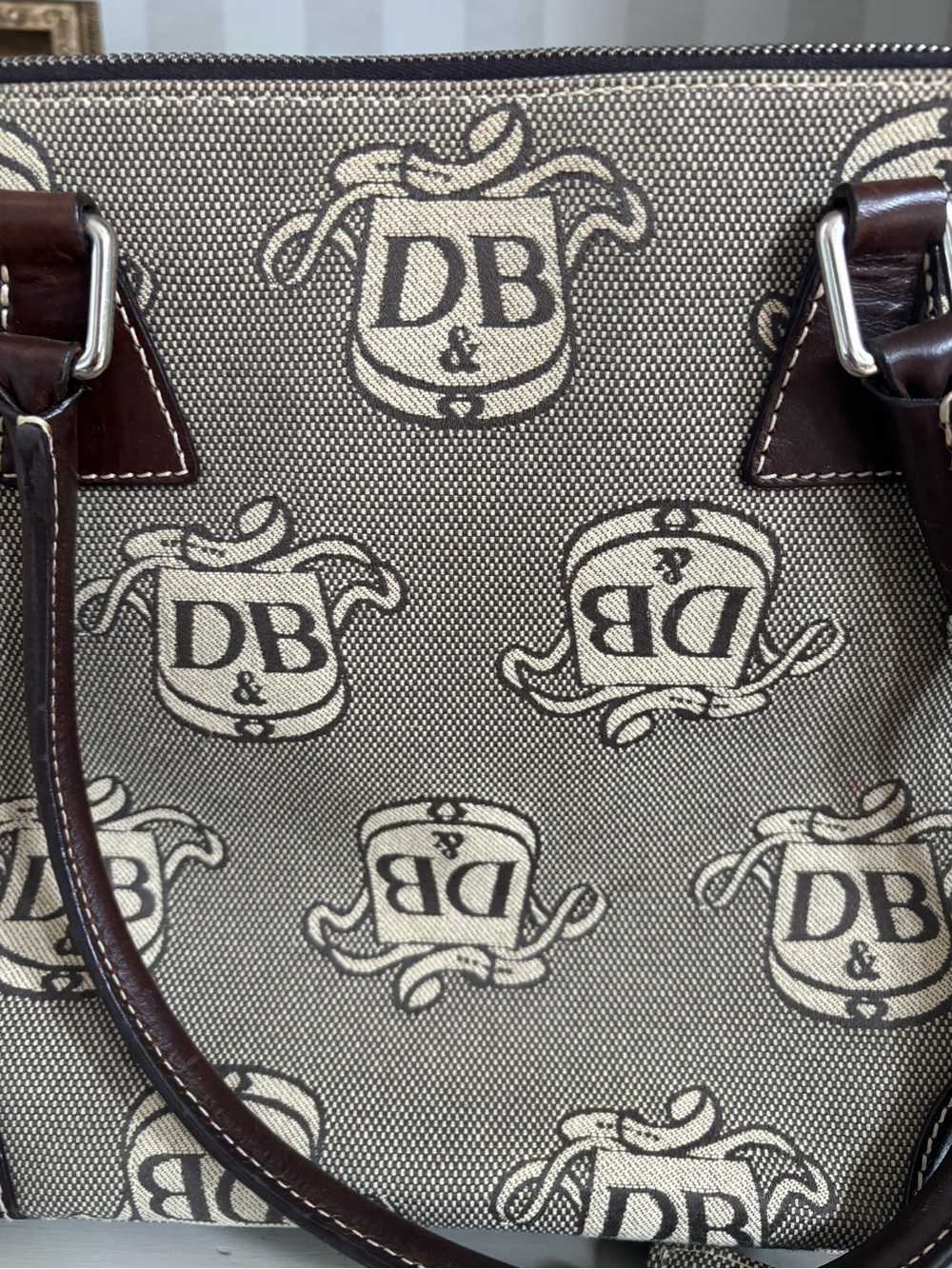 Dooney & Bourke Signature Monogram Satchel Handbag + Matching Wristlet Brown - Picture 3 of 12